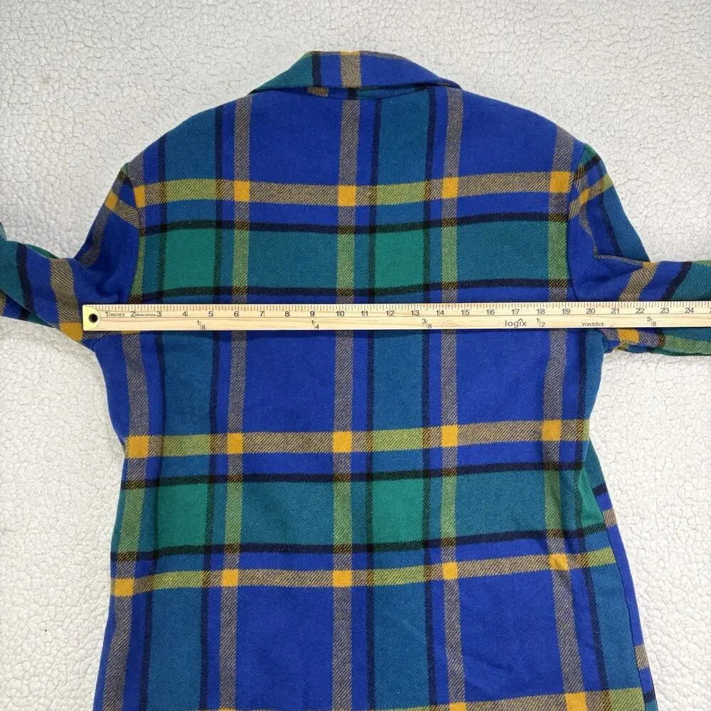 Joule Energy Vintage Plaid Boyfriend‎ Blazer Sz M Blue Green Yellow Long Pockets